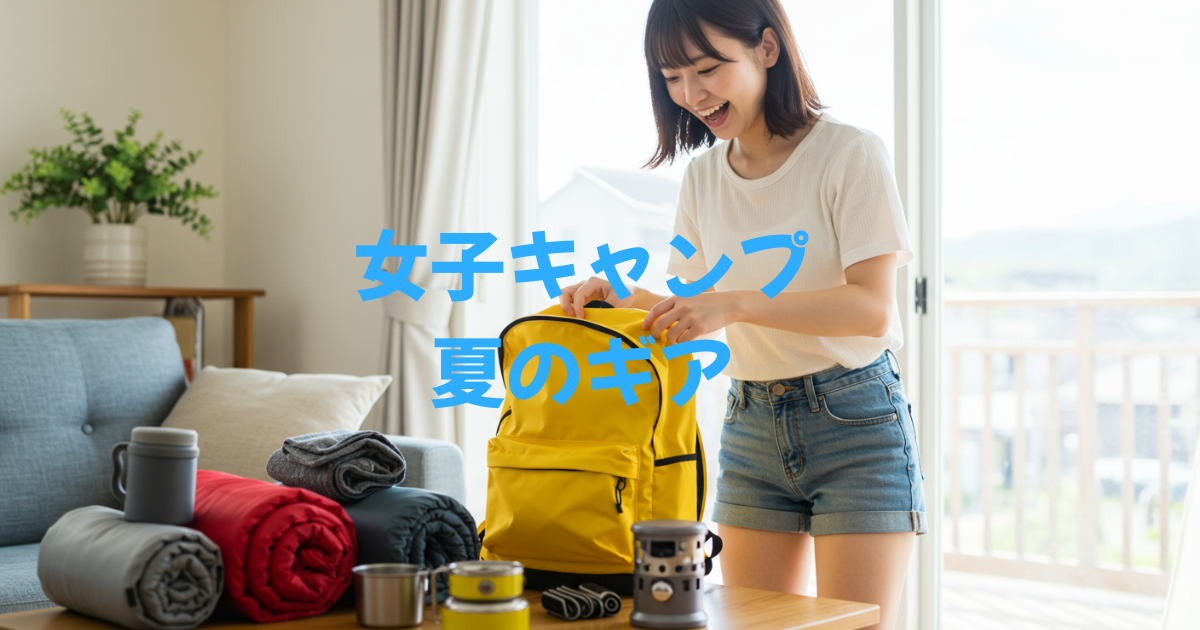 女性　夏　キャンプギア